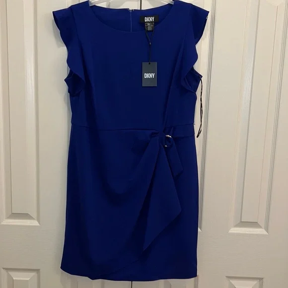 dkny royal blue dress NEW DKNY Royal Blue Dress with Tie Waist. Size 4. (o1)